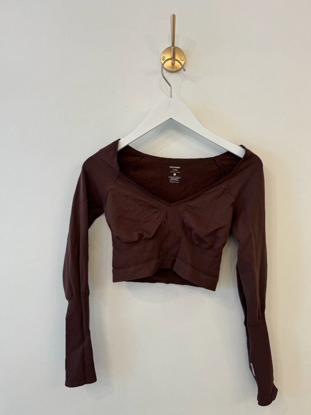Reformer Pilates Long Sleeve Brown Cropped Top